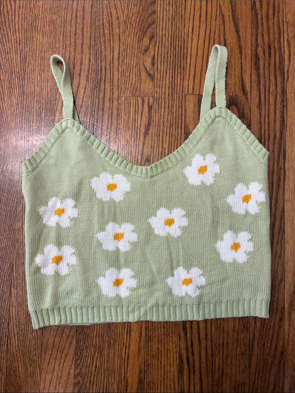 Altar’d Staye Light Green Daisy flower Knit Cami Top size L